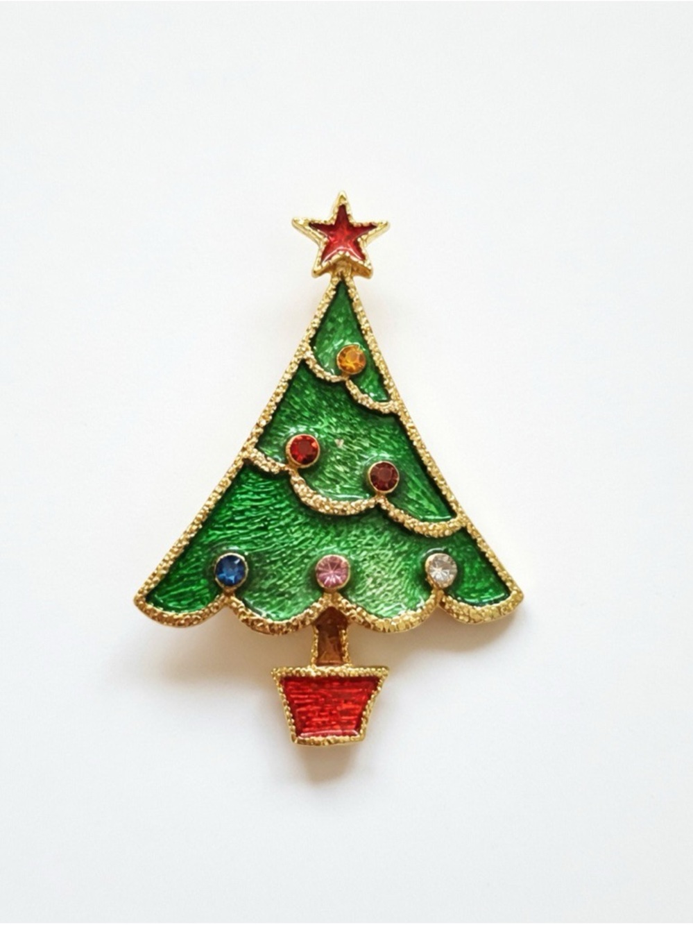 Vintage Festive Enamel Christmas Tree Pin